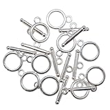 KUKU工房 マンテル 留め具 金具パーツ スティック リングパーツ 10組セット ハンドメイド材料 手芸 (ホワイトシルバー)