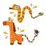 AUSCAT 小型犬 中型犬 犬 おもちゃ ロープ 噛むおもちゃ 頑丈 ロングぬいぐるみ 音が出る 犬用おもちゃ ひっぱりっこ 子犬 蛇＆キリン