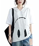 [OKJCON] パーカー レディース Tシャツ 半袖 綿 夏 ゆったり カットソー 薄手 無地 大きいサイズ (ホワイト, 2XL, 2x_l)