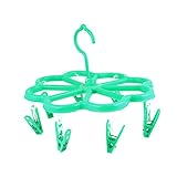 uxcell グリーン プラスチック 8ピン ソックス 服 乾燥 折りたたみ 物干し ハンガー