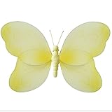 Hangingバタフライイエロー渦巻きメッシュナイロン蝶デコレーション装飾赤ちゃん保育園寝室女の子部屋天井壁装飾結婚式誕生日パーティーベビーシャワーバスルームホームキッズChilds 3dアートDIY