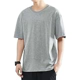 [Ｋａｙｉｙａｓｕ] Tシャツ メンズ 半袖 7オンス 肉厚生地 おおきいサイズ クルーネック 100綿 透けない(グレー S)