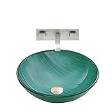 VIGO Whispering Wind Glass Vessel Bathroom Sink and Titus Wall Mount Faucet with Pop Up, Brushed Nic