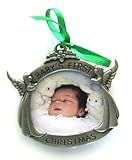 Gift Boxed - Pewter BABY'S First 1st CHRISTMAS Photo ORNAMENT - 2 KEEPSAKE - Christening SHOWER Gift