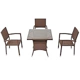 人工ラタンチェア3脚 四角テーブル1台 4点セット 強化ガラス ウォールナット 籐 肘掛け付き 家具 ファニチャー インテリア スタッキングチェア リビング chair 椅子 南国 アジアン バリ風 