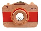 ベビー キッズ 木製 カメラ 型 乳歯 へその緒 ケース 赤ちゃん 子供 歯 記念 トュースボックス (レッド)
