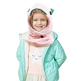 ニット帽子 子供 Eleovo 赤ちゃんニット帽 ベビー & キッズ ケープ 一体型 マフラー ネックウォーマー 可愛い恐竜 (ピンク)