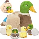 MaoGoLan ぬいぐるみ アヒルのぬいぐるみ アヒルのぬいぐるみ バルク 大きなマガモのぬいぐるみ アヒルの子と卵が4個入り - 農場の動物 パーティー記念品 ベビーシャワーデコレーション クリスマス 誕生日ギフト