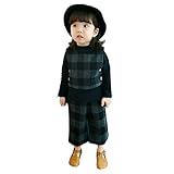 Pojour 子供 女の子上下セット グリッドラシャセット キッズパンツ 女児 ガールズ３セット 春秋