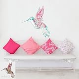 My Wonderful Walls Hummingbird Swirl Wall Sticker Decal, Peel and Stick and Removable, Pink/Turquois