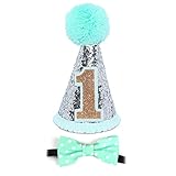 maticrキラキラPrincess 1st Birthday Cone帽子調節可能なヘッドバンドセットBaby Girl、ピンク蝶ケーキSmashパーティーSupplies 6-12 Month