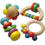 新しい到着幼児赤ちゃん木製玩具レインボー幾何Rattlesハンドルベル組み合わせ4点Aセット
