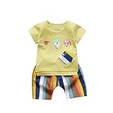 Tovadoo 子供服 ベビー服 男の子 トップス+ズボン 春夏 半袖 動物 犬柄 ストライプ 虹色 多色 可愛い プレゼント 通学 旅行 海遊び 12ヶ月-3歳
