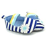 PUERI ファーストシューズ　ベビーシューズ　プリンセス シューズ　ストライプ　デイジー飾り　可愛い　柔らかい　春夏 (M, ブルー)