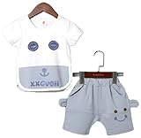 [ミートン] 子供服 ベビー服 Tシャツ パンツ 上下 二点セット 夏 半袖 笑顔 トップス+ズボン セットアップ カジュアル プレゼント 1-4歳 ブルー110cm