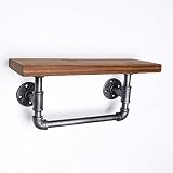 パイプ浴室タオルラックソリッド木製シェルフ壁吊り下げラックAmerican Vintage Industrial Styleパックof 2