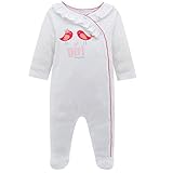 エルフ ベビー(Fairy Baby)ベビーカバーオールロンパース 足つき 長袖前開き 出産祝い 鳥柄白い 0-3M