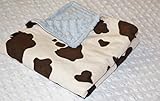 Minky毛布 – ベビー毛布、幼児用ブランケット、子ブランケット – クリームとブラウンCow Blanket Small (@19"X19")