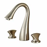 Senlesen Three Holes Double Knobs Gooseneck Widespread Bathroom Sink Faucet, Brushed Nickel Finished