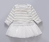 （ AngelKids ） ベビー キッズ ドッキング ボーダー 長袖 ワンピース レース スカート 80㎝ 90㎝ 100㎝ (80, グレー)