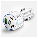 90W 超高速充電 USB C 車用充電器 - デュアル PD 30W+QC3.0.3インチ 1充電ステーション LEDシガレットライター USB充電器 iPhone 14 13 12 Pro iPad MacBook Pro対応 (1USB+2PD ホワイト)