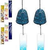 TattiOut 風鈴 鉄器 多種類から選べる 2セット 防水短冊3枚つき ウィンドチャイム 金属 鋳鉄 おしゃれ 癒し音 涼しい 清涼 いい音 夏の風物詩 伝統工芸 手作り 人気 かわいい 贈り物 プレゼント TO24CA033 釣鐘 濃い青緑（小）2個