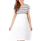 (コニーコニー) ConeyConey マタニティ ウェア 切り替え ワンピース 夏 半袖 ボーダー 柄 膝上 丈 (白スカート&グレーボーダー L)