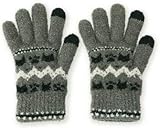 [GlovesDEPO] レディース やわらかニット手袋 5本指 日本製 タッチパネル対応 ねこモチーフ アズキ