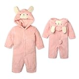 ベビー服 女の子 カバーオール 着ぐるみ 長袖 ボアフリース ウサギ耳 しっぽ スナップ 女児 ベビー (1.ピンク/70cm)