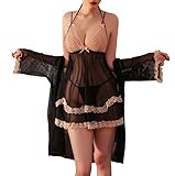 [Mqyzhx] ベビードール レディース セクシーランジェリー セット ハーフスリップ セクシー 下着 キャミソール ネグリジェ ナイトウェア ルームウェア パジャマ (ブラック)
