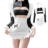 【MORISHOP】メイド服 コスプレ衣装 セクシー＆可愛い ロリータ風 レース付き アリスタイプ ショート丈ドレス イベント・パーティー用 レディース/メンズ対応 メイド喫茶 アニメ衣装 ゴスロリドレス 仮装一式セット エプロン付き