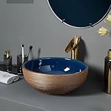 【排水セット付き】 洗面ボウル 陶器 豪華 手洗器 置き型 洗面器 深型 洗面台 蛇口付き (JP8-07)