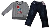 子供 男の子 キッズ服 ファッションT-シャツ ジーンズズボン 2点セット青い グレイ 長袖 シンプルな デザイン 制服 学校 出かけ 発表会　5歳 [並行輸入品]