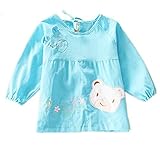 ベビー 長袖 エプロン 子供用幼児用スモック花とクマ 柄 幼稚園　保育園 (XXL, ブルー)