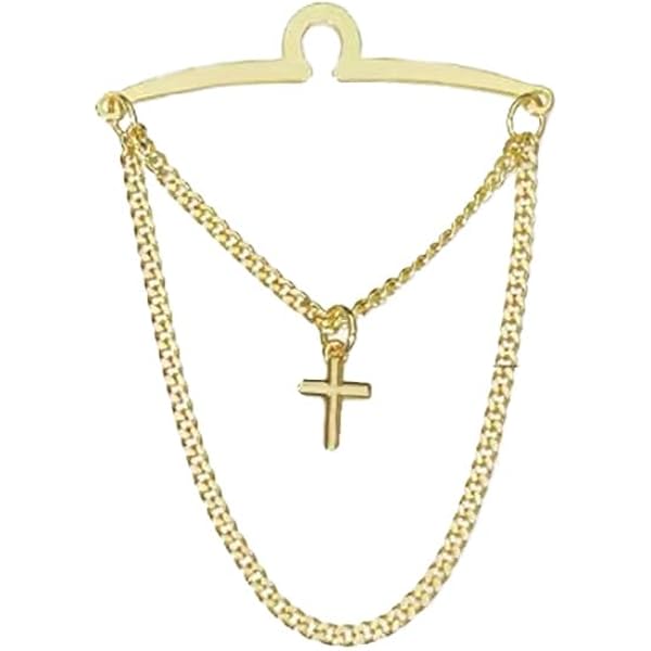 Amazon | ストライプが効いたタイピン-チェーン付き/ゴールドの