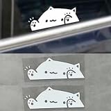 猫ステッカー 車 バイク おしゃれ かわいい 耐水 屋外対応 ネコ いたずら風 隠れネコ デカール (ホワイト(左向き2枚)14 x 5 cm)