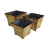 Cheung's FP-2627-3LP Wooden Decorative Planters with Leopard (Set of 3)