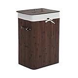 長方形竹洗濯籠洗濯バスケット布ストレージビンオーガナイザー蓋(ブラウンカラー)