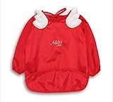 MOMO　ベビー 長袖 エプロン 子供 幼児 天使の翼スモック　タイプ 食事用　洗濯機でも洗える お食事用防水ビブ キャッチポケット付き キッズ　子供用　男女兼用【４色可選】 (110ｃｍ（３～４歳推