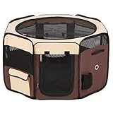 ドッグトレーナー推薦 【老犬の為に開発】中敷マット付き ペットサークル 折りたたみ 老犬徘徊 PETIMA 老犬 サークル シニア犬 高齢犬 老犬ケア ペット用品 犬用 猫 ケージ 幅約88cm×高さ約49cm 持ち運び アウトドア 中型犬 猫用 小動物 八角形 ペットケージ (ブラウンM)