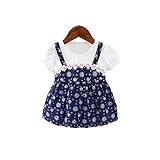 女の子の服 夏 ワンピース Pojour 1-6歳キッズ用 子供かわいいドレス 綿 通気 ブルー(70cm)