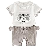 YY-Natuhi ベビー服 子供服 男の子 女の子 上下2点セット 半袖 トップス ズボン トレーナー キッズ服 春夏 幼児 0~3歳 ルームウェア セットアップ ボーイズ かわいい 猫柄 シャツ 