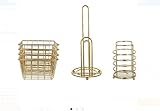Mainstays家庭、オフィス、または寮の部屋ワイヤキッチンストレージオーガナイザーバンドルinゴールド(紙タオルホルダー、台所用具ホルダー、ワイヤーバスケット)