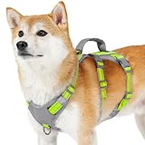 Huntboo 犬 ハーネス 小型犬 中型犬 犬用ハーネス 引っ張り防止 抜けない サイズ調整可能 夜間反射 咳き込み防止 歩行補助 訓練 散歩 大型犬 柴犬 (グリーン,S)