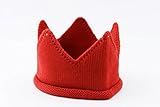 ベビー 用 ニット素材 の 王冠 ハット ( ハーフバースデー 誕生日 記念日 の ベビーアート に ) (レッド)
