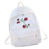 リュックサック Hosam バックパック　レディースバック　キャンバス素材　バラ刺繍　おしゃれ　ファッション　中学生　高校生　大学生　お出かけ　通学　旅行などに対応 小物　携帯　タブレット　ヘッドホン