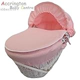 New Pink Waffle Moses Basket Covers 4 Piece Bedding Set Inc Quilt,Skirt,Hood & Sheet by A B C Design