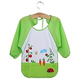 Nice Days（ナイス　ディズ）　 ベビー 食事用 エプロン　長袖TPU 防水 (グリーンてんとう虫)