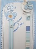 Blue Teddy Bear Ribbon Pacifier Clip by Crystal Dream