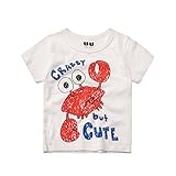 PANCY 子供服 春夏 半袖 Ｔシャツ 男の子 女の子 コットン製 プリントＴシャツ かわいい 動物柄 白(カニ,90cm)